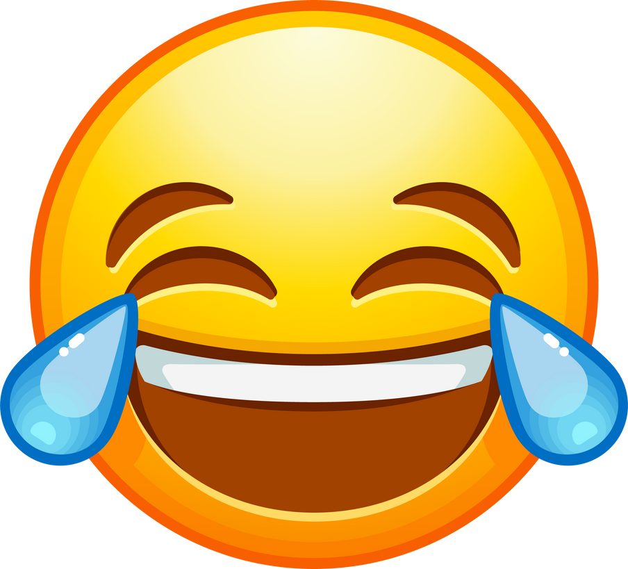 Top quality emoticon. Laughing emoji with tears and closed eyes. Yellow face emoji. Popular element.