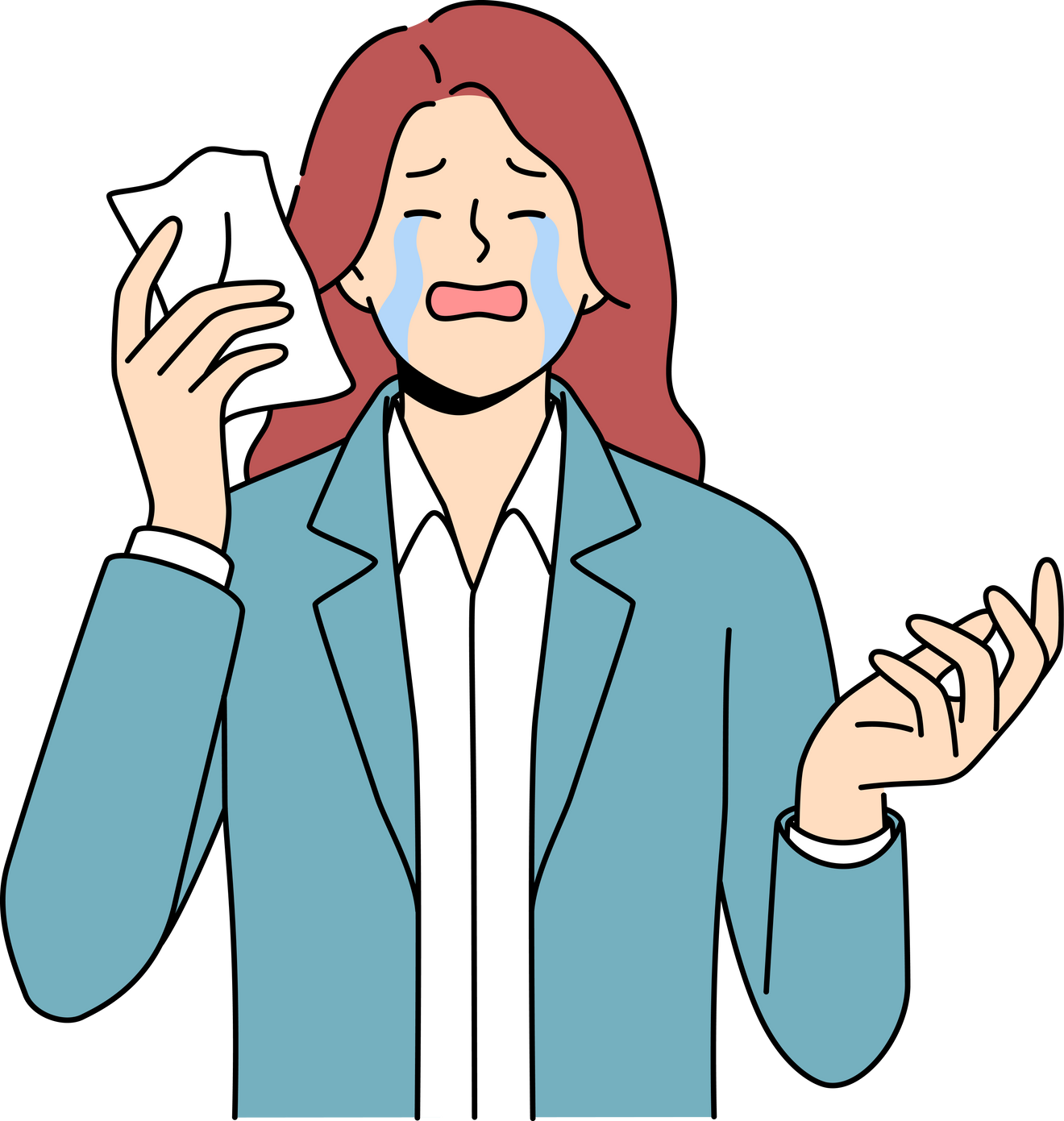 Upset woman crying wiping tears with paper napkin after business went bankrupt due to crisis