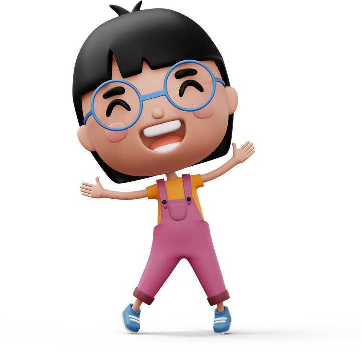 Happy child, cute girl cartoon character, 3d rendering