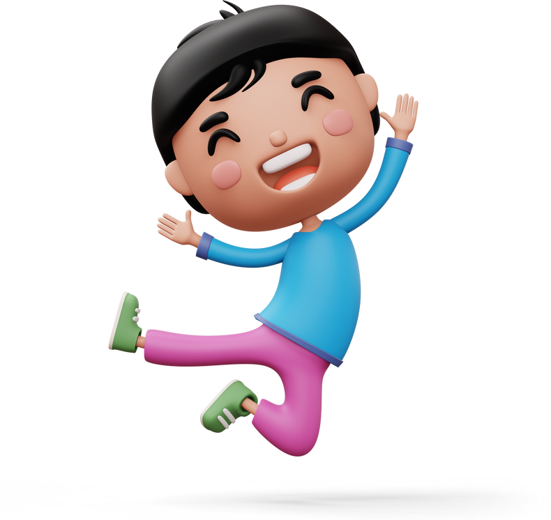 Happy child, cute boy cartoon character, 3d rendering